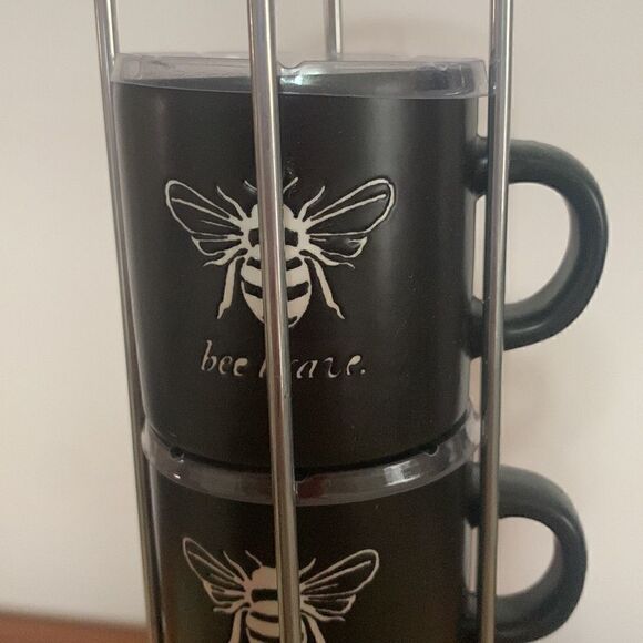 Tower of Ceramic Espresso Cups Set of 4 Bee Kind Bee Good - Picture 8 of 11